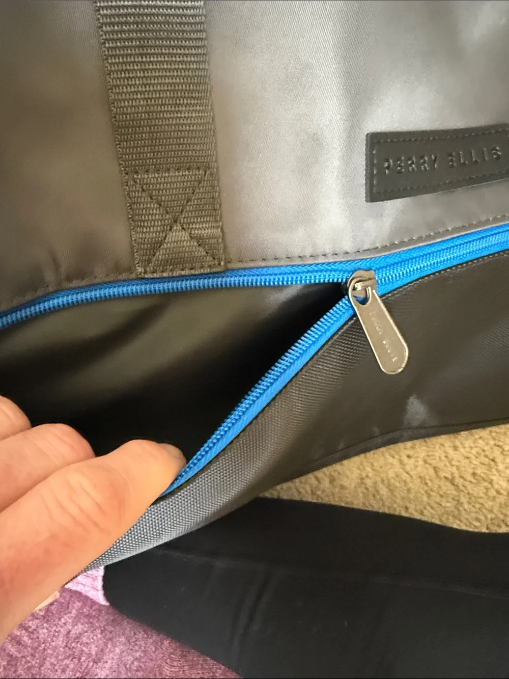 Perry Ellis Duffel Bag with Blue Zip Accent - NWT